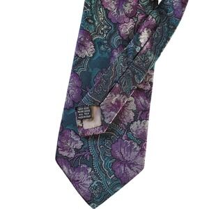 Bachrach Mens Silk Tie Purple Teal Floral Paisley Made in Italy 3.5 Inch Width